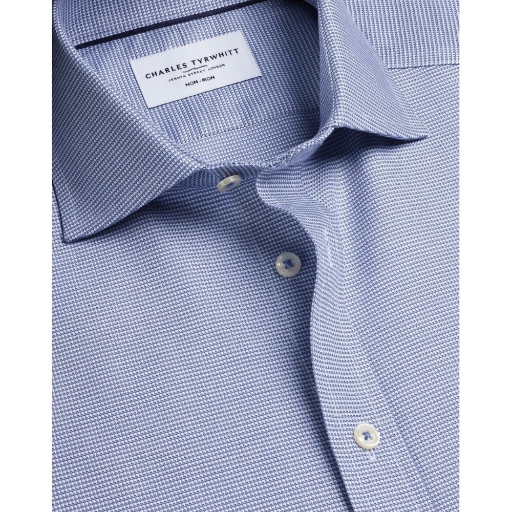 Charles Tyrwhitt Non-Iron Stretch Trafalgar Weave Shirt Indigo Blue 16/35 NWT